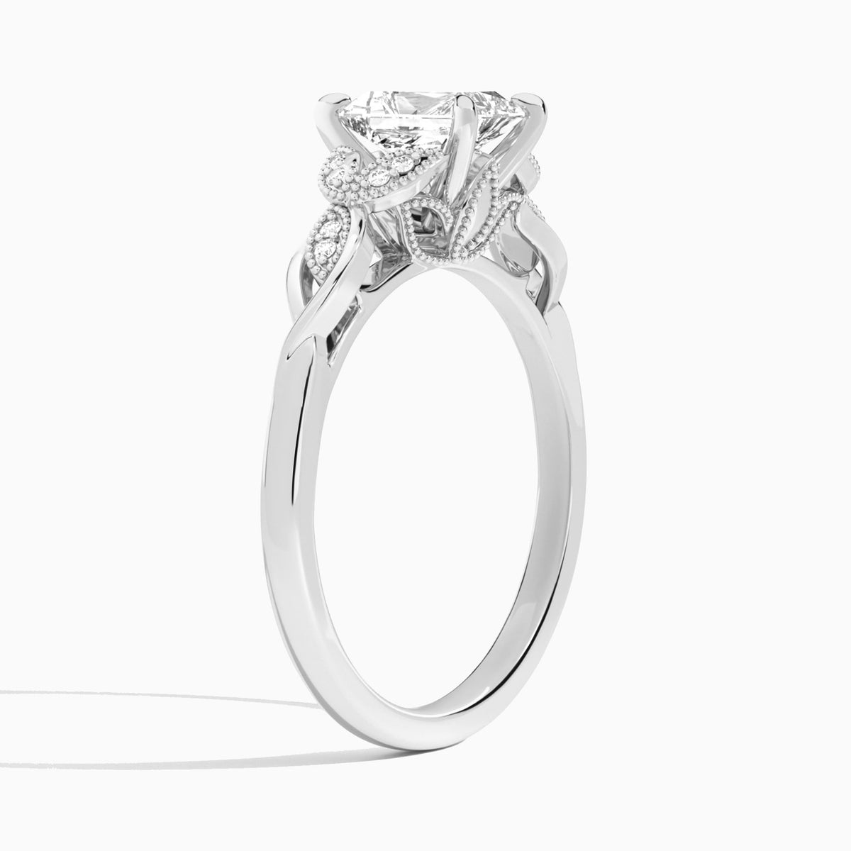 Radiant Lyra Lab Grown Diamond Engagement Ring In 14K White Gold, Angle View