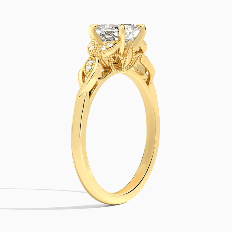 Asscher Lyra Lab Grown Diamond Engagement Ring In 18K Yellow Gold, Angle View