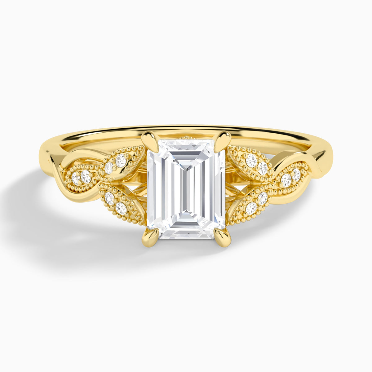 Emerald Lyra Lab Grown Diamond Engagement Ring In 14K Yellow Gold - Lucenjuri