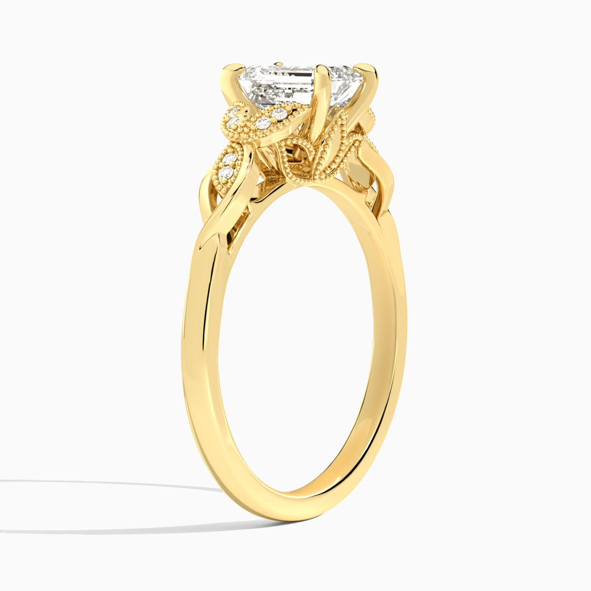 Emerald Lyra Lab Grown Diamond Engagement Ring In 18K Yellow Gold, Angle View
