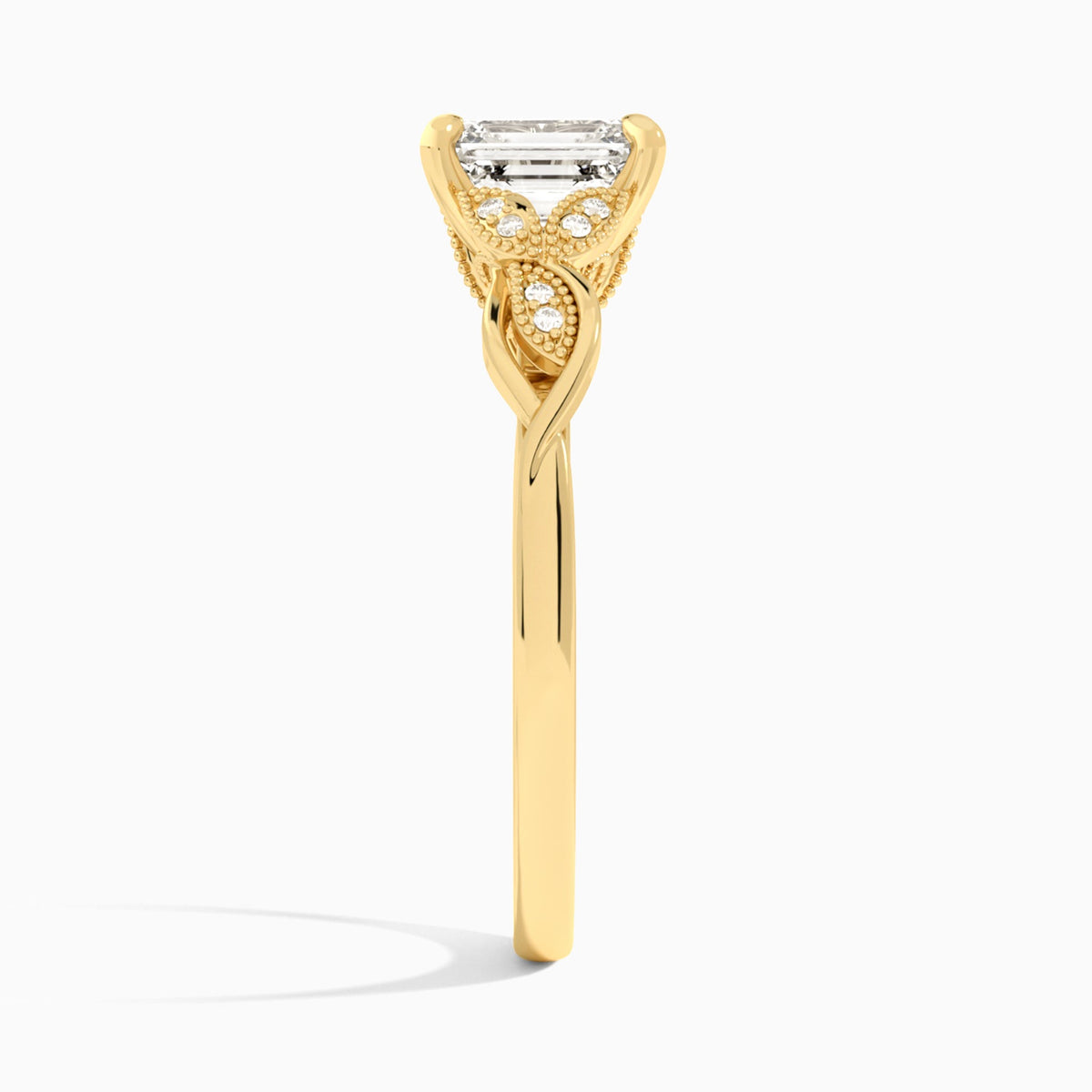 Emerald Lyra Lab Grown Diamond Engagement Ring In 18K Yellow Gold, Side View
