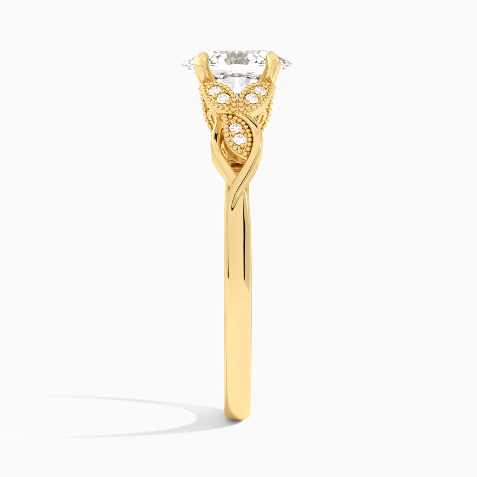 Oval Lyra Lab Grown Diamond Engagement Ring In 14K Yellow Gold, Side View