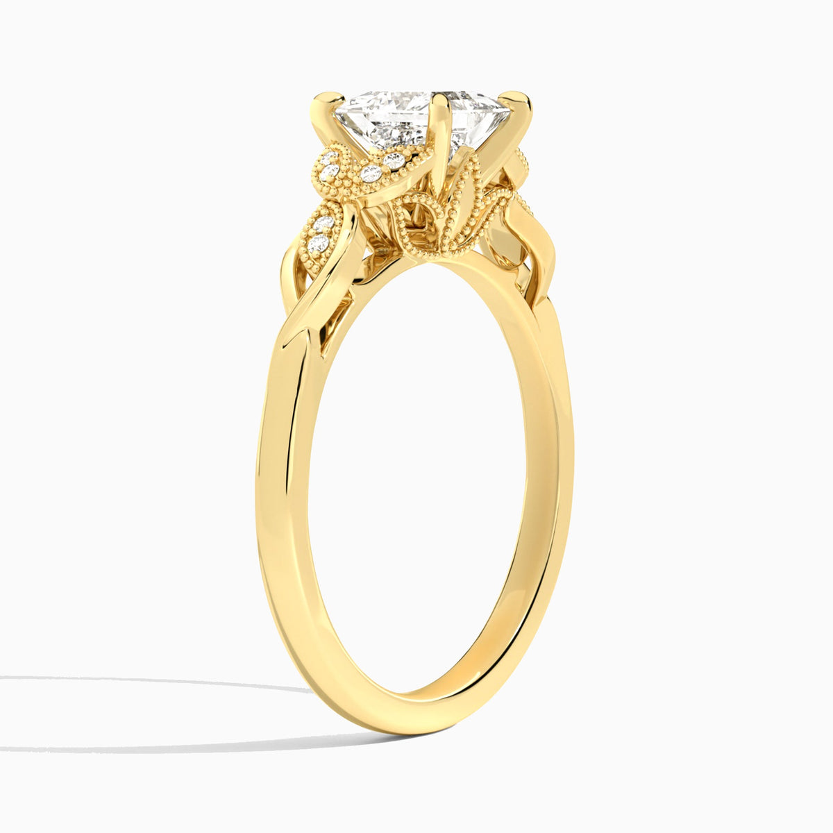 Princess Lyra Lab Grown Diamond Engagement Ring In 18K Yellow Gold, Angle View