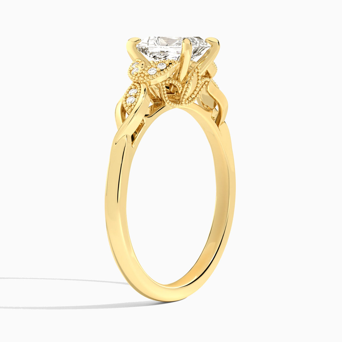 Radiant Lyra Lab Grown Diamond Engagement Ring In 14K Yellow Gold, Angle View