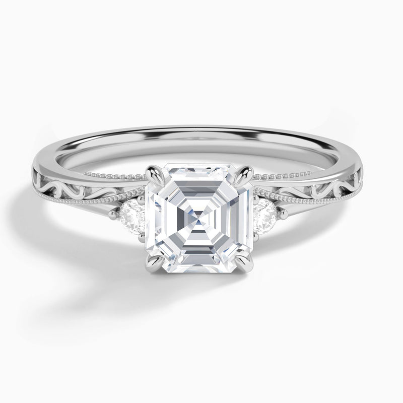 Asscher Capella Engraved Lab Grown Diamond Engagement Ring In Platinum - Lucenjuri