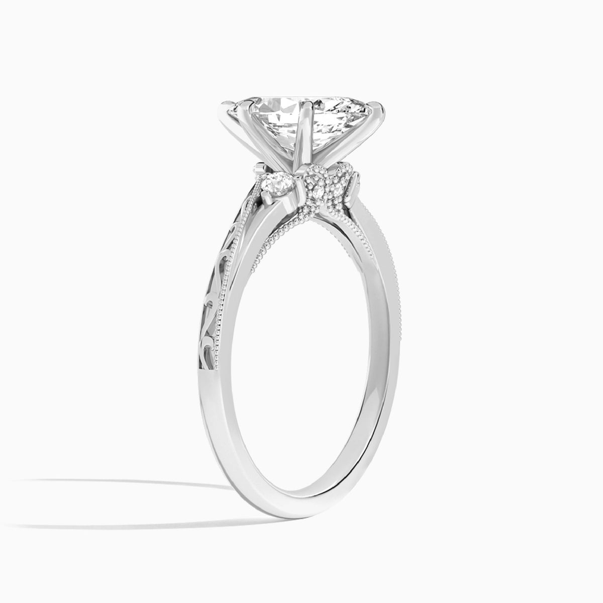 Marquise Capella Engraved Lab Grown Diamond Engagement Ring In Platinum, Angle View