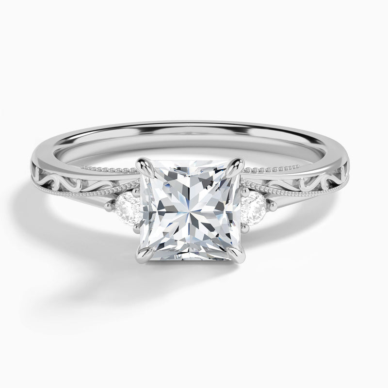 Princess Capella Engraved Lab Grown Diamond Engagement Ring In Platinum - Lucenjuri