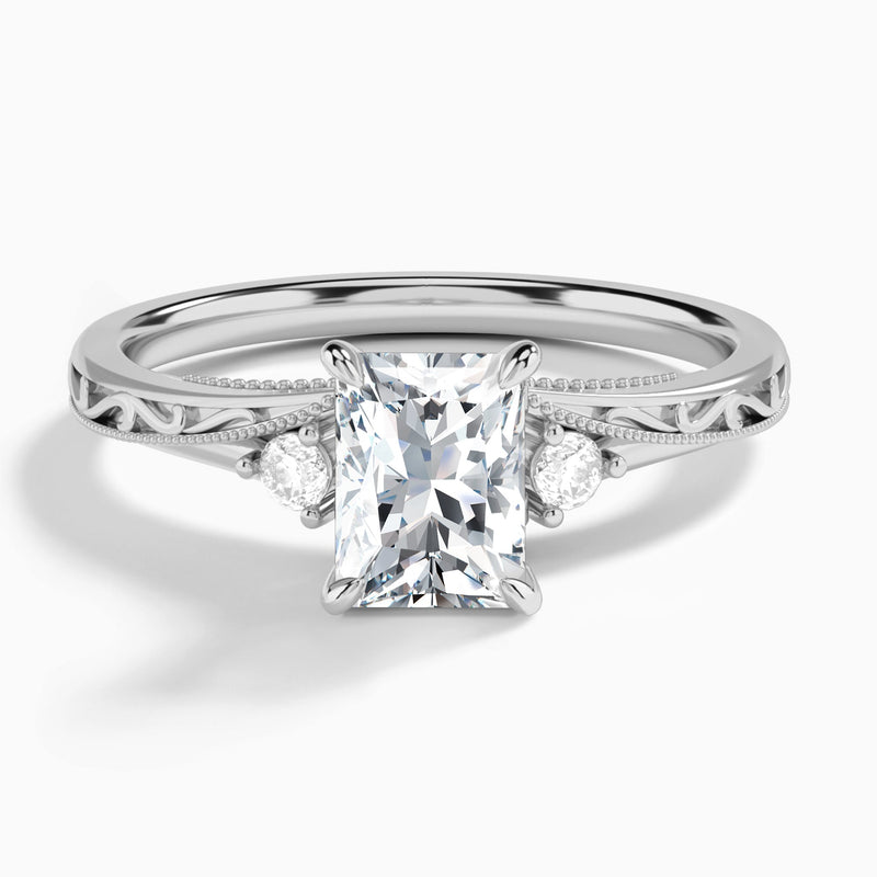 Radiant Capella Engraved Lab Grown Diamond Engagement Ring In Platinum - Lucenjuri
