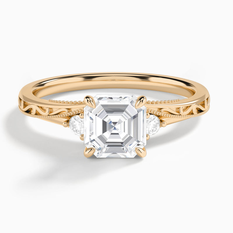 Asscher Capella Engraved Lab Diamond Engagement Ring In 14K Rose Gold - Lucenjuri