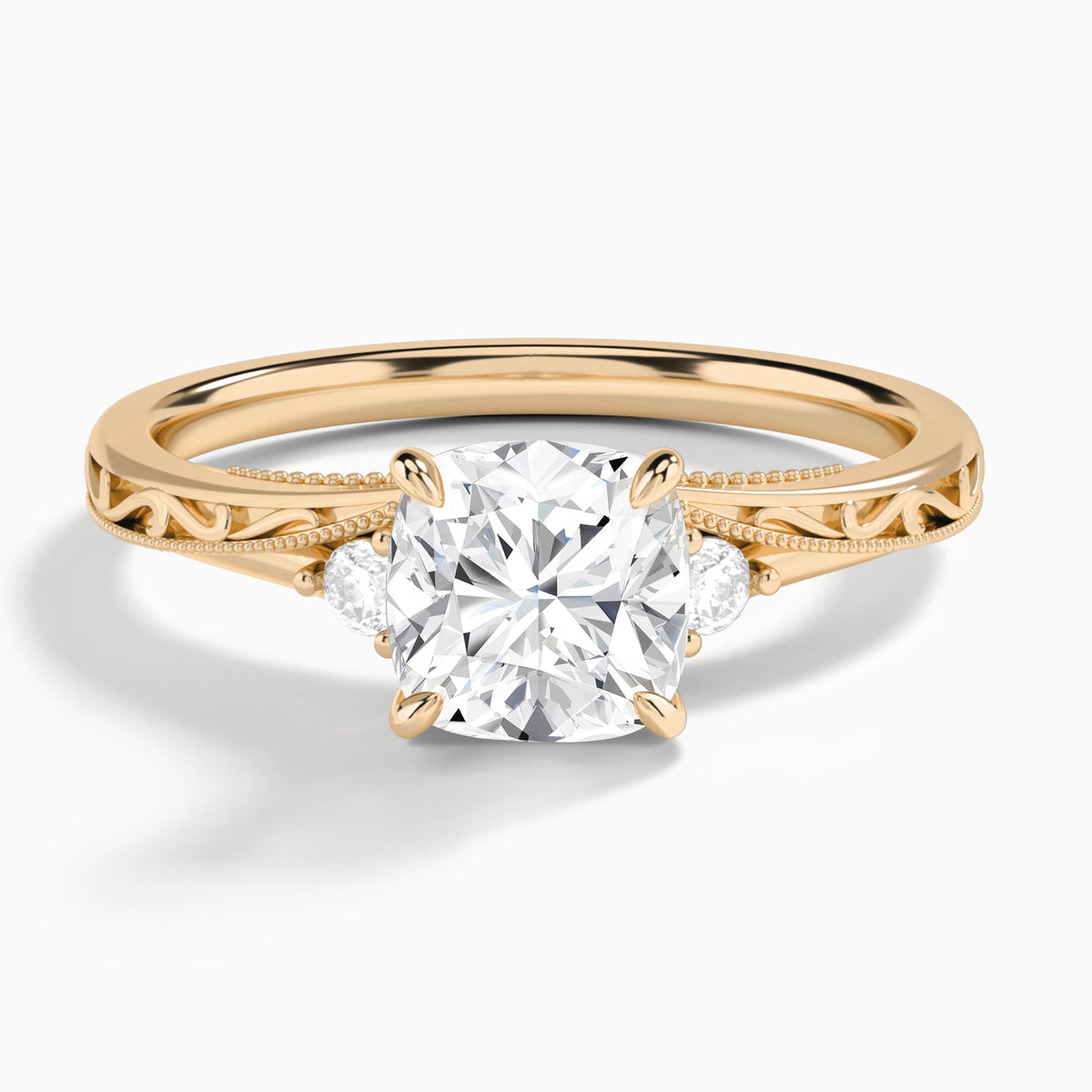 Cushion Capella Engraved Lab Diamond Engagement Ring In 14K Rose Gold - Lucenjuri