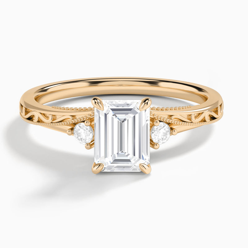 Emerald Capella Engraved Lab Diamond Engagement Ring In 14K Rose Gold - Lucenjuri