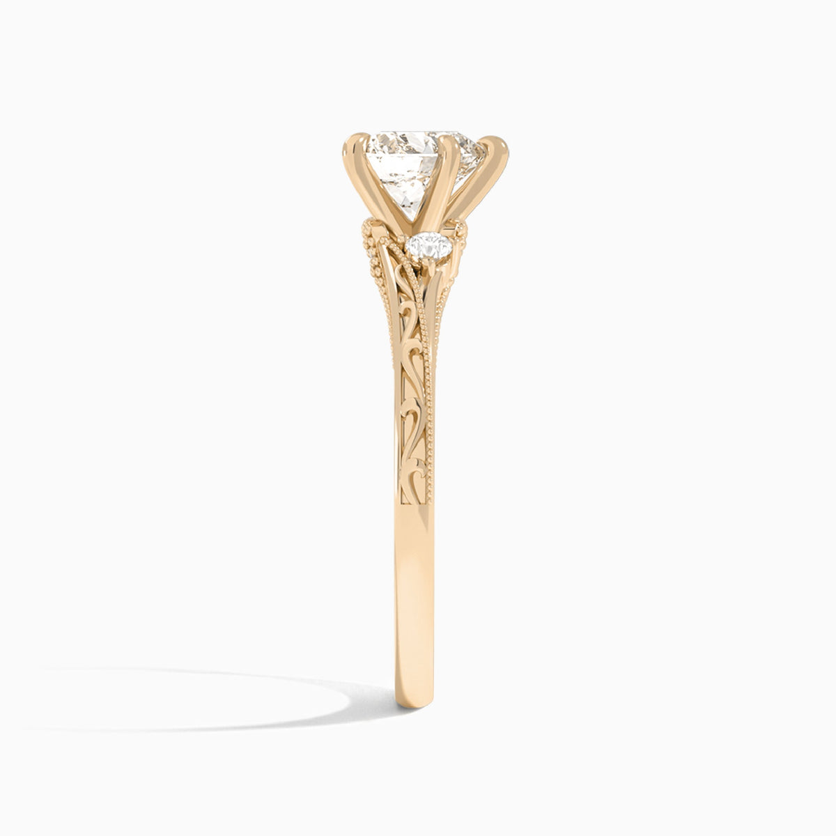 Heart Capella Engraved Lab Diamond Engagement Ring In 14K Rose Gold, Side View