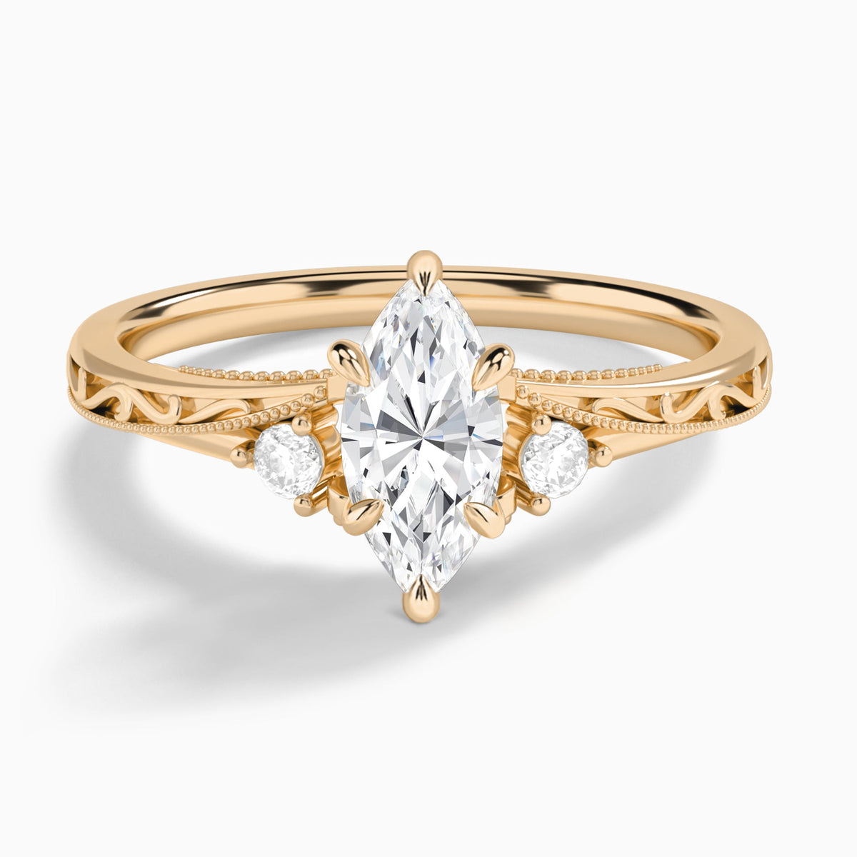 Marquise Capella Engraved Lab Diamond Engagement Ring In 14K Rose Gold - Lucenjuri