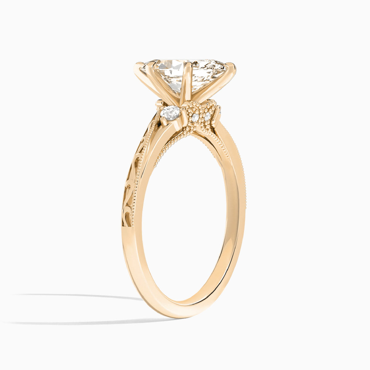 Marquise Capella Engraved Lab Diamond Engagement Ring In 14K Rose Gold, Angle View