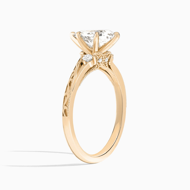 Pear Capella Engraved Lab Diamond Engagement Ring In 14K Rose Gold, Angle View