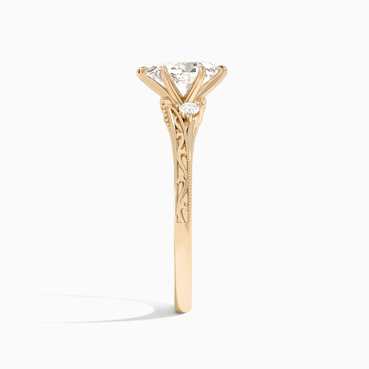 Pear Capella Engraved Lab Diamond Engagement Ring In 14K Rose Gold, Side View