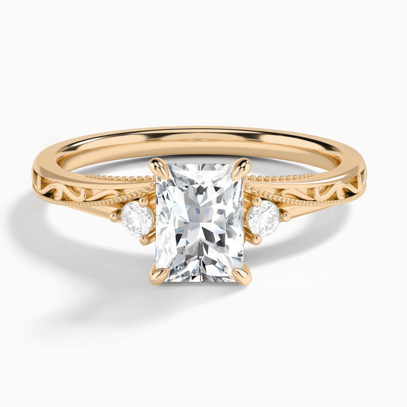 Radiant Capella Engraved Lab Diamond Engagement Ring In 14K Rose Gold - Lucenjuri