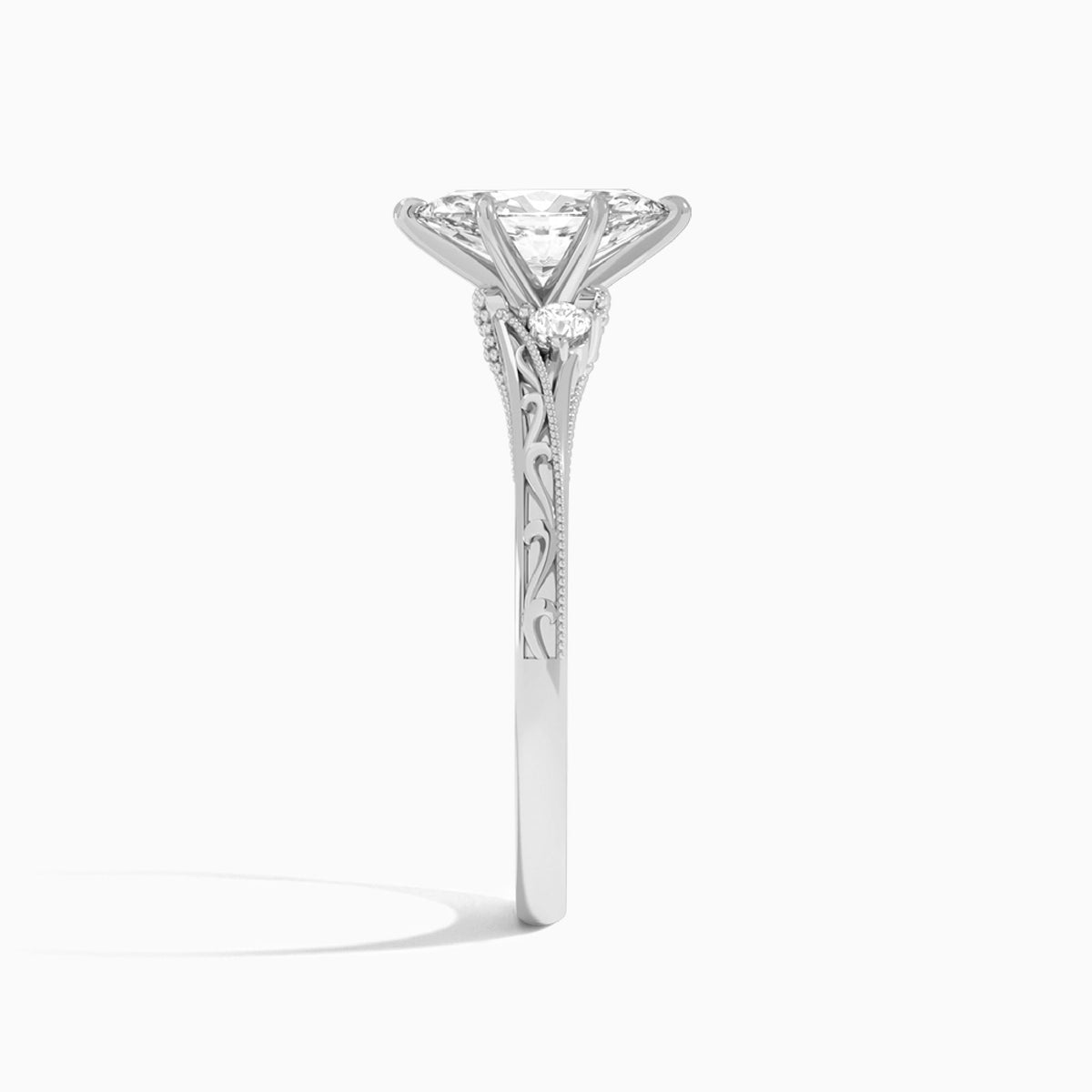 Marquise Capella Engraved Lab Diamond Engagement Ring In 14K White Gold, Side View