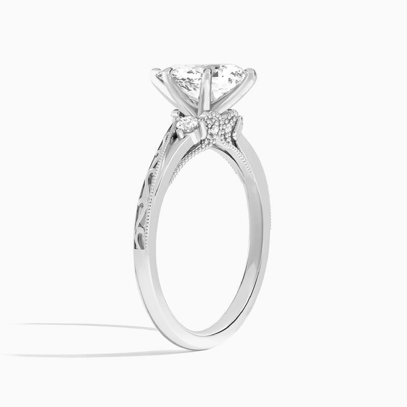 Pear Capella Engraved Lab Diamond Engagement Ring In 18K White Gold, Angle View