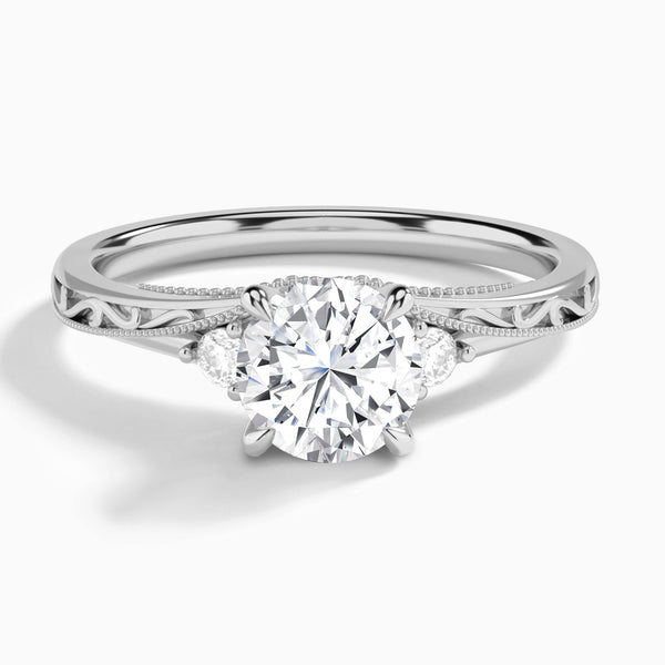 Round Capella Engraved Lab Diamond Engagement Ring In 14K White Gold - Lucenjuri