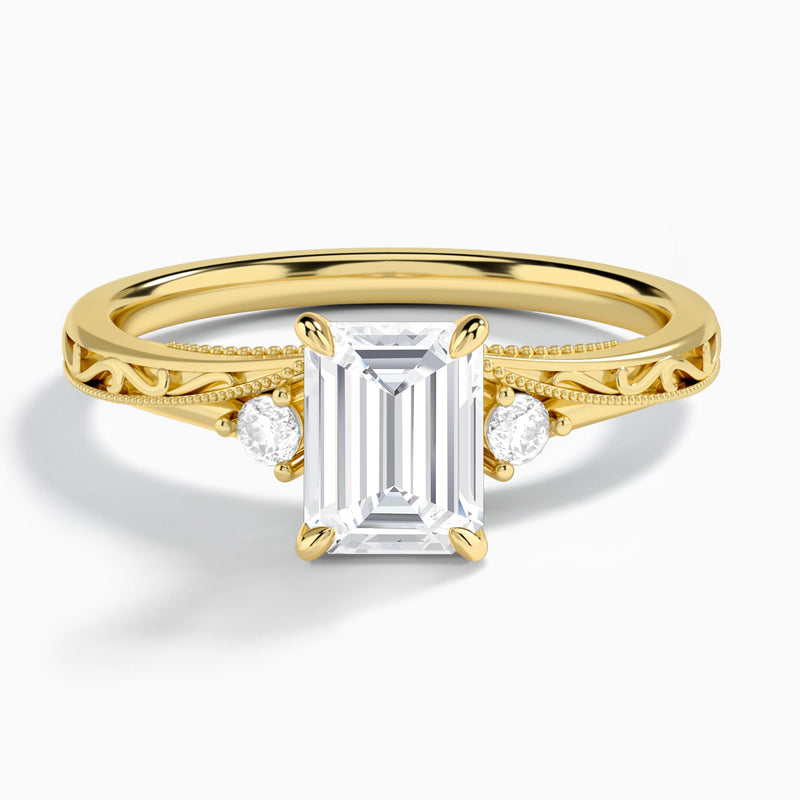 Emerald Capella Engraved Lab Diamond Engagement Ring In 18K Yellow Gold - Lucenjuri