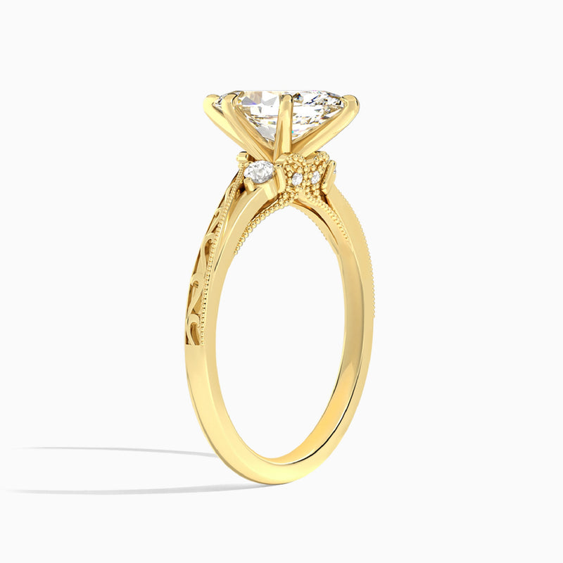 Marquise Capella Engraved Lab Diamond Engagement Ring In 14K Yellow Gold, Angle View