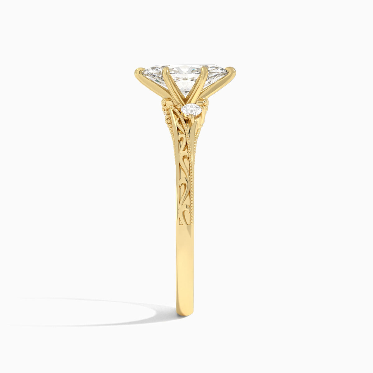 Marquise Capella Engraved Lab Diamond Engagement Ring In 18K Yellow Gold, Side View