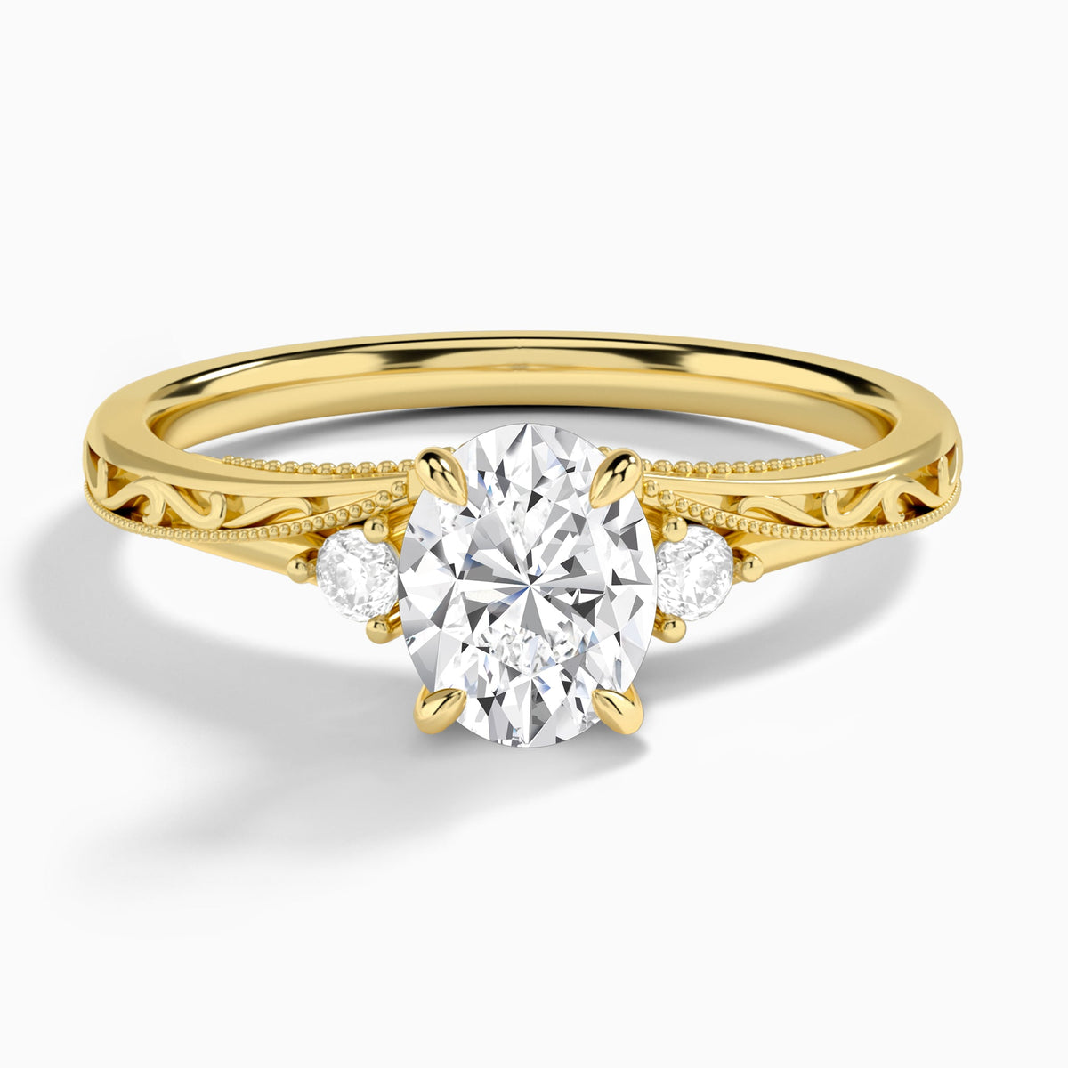 Oval Capella Engraved Lab Diamond Engagement Ring In 18K Yellow Gold - Lucenjuri