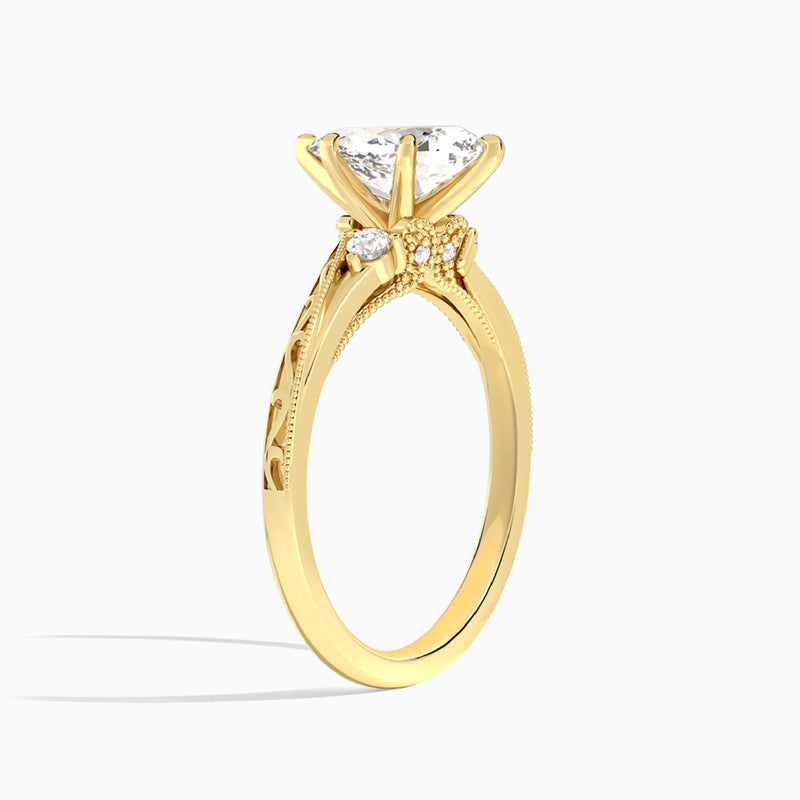 Pear Capella Engraved Lab Diamond Engagement Ring In 14K Yellow Gold, Angle View