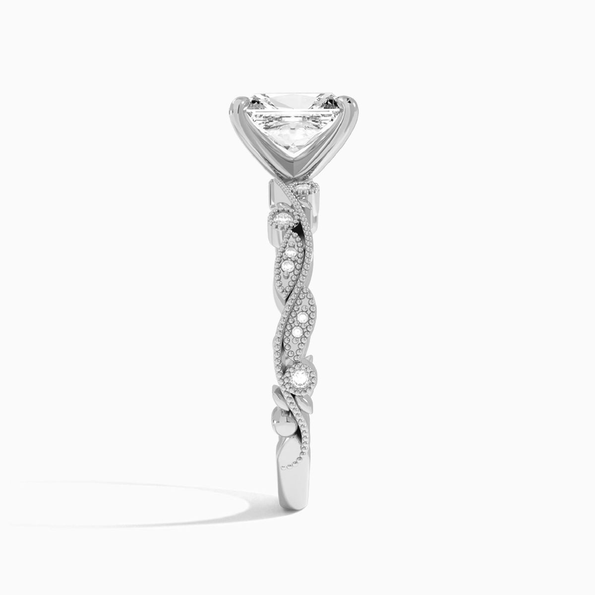 Radiant Selena Lab Grown Diamond Engagement Ring In Platinum, Side View
