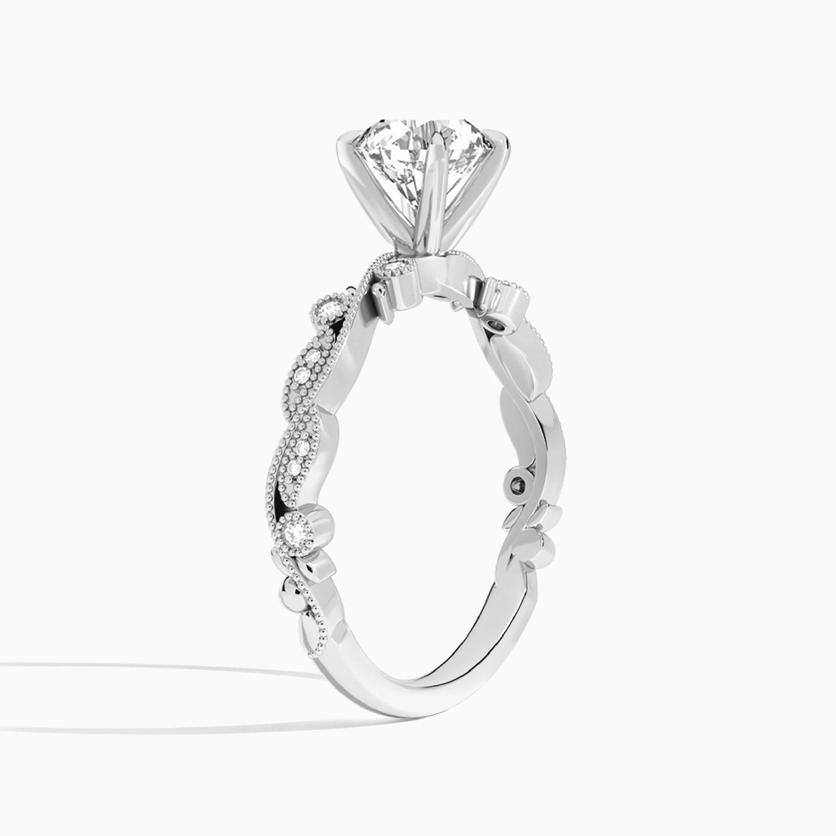 Round Selena Lab Grown Diamond Engagement Ring In Platinum, Angle View