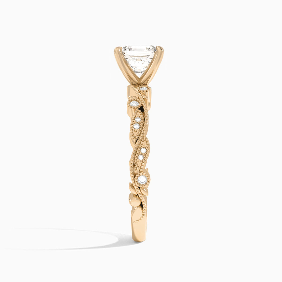 Asscher Selena Lab Grown Diamond Engagement Ring In 14K Rose Gold, Side View
