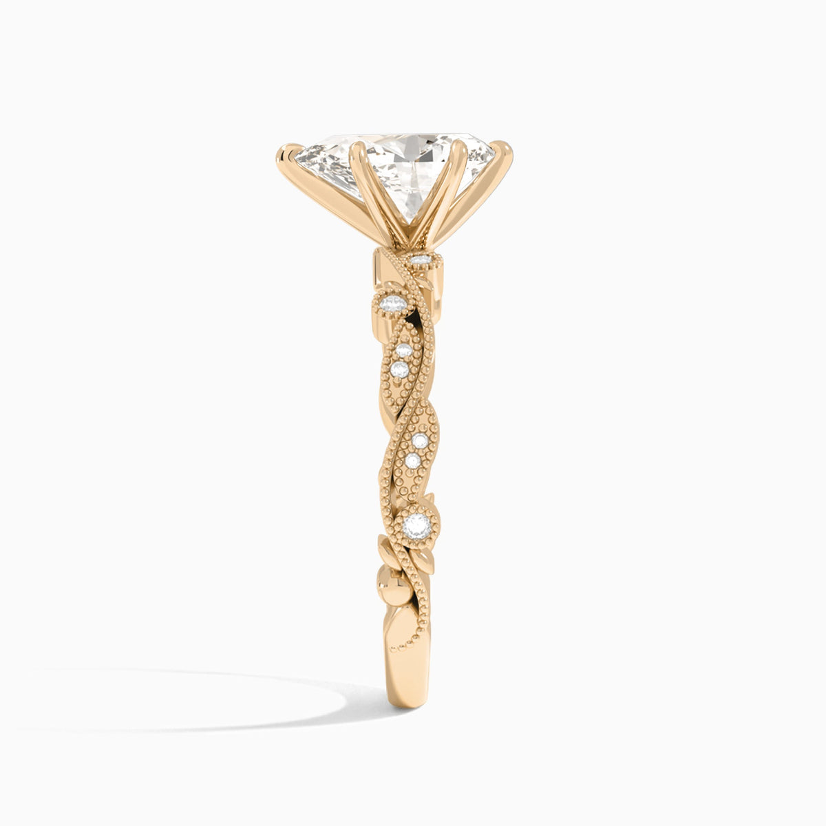 Pear Selena Lab Grown Diamond Engagement Ring In 14K Rose Gold, Side View