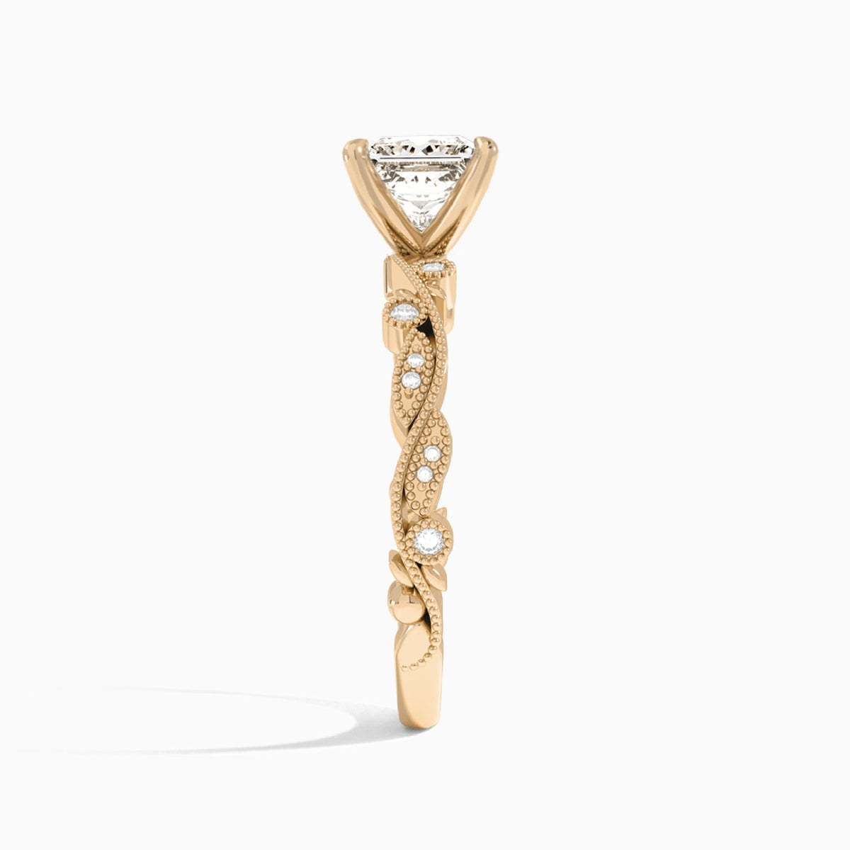 Princess Selena Lab Grown Diamond Engagement Ring In 14K Rose Gold, Side View