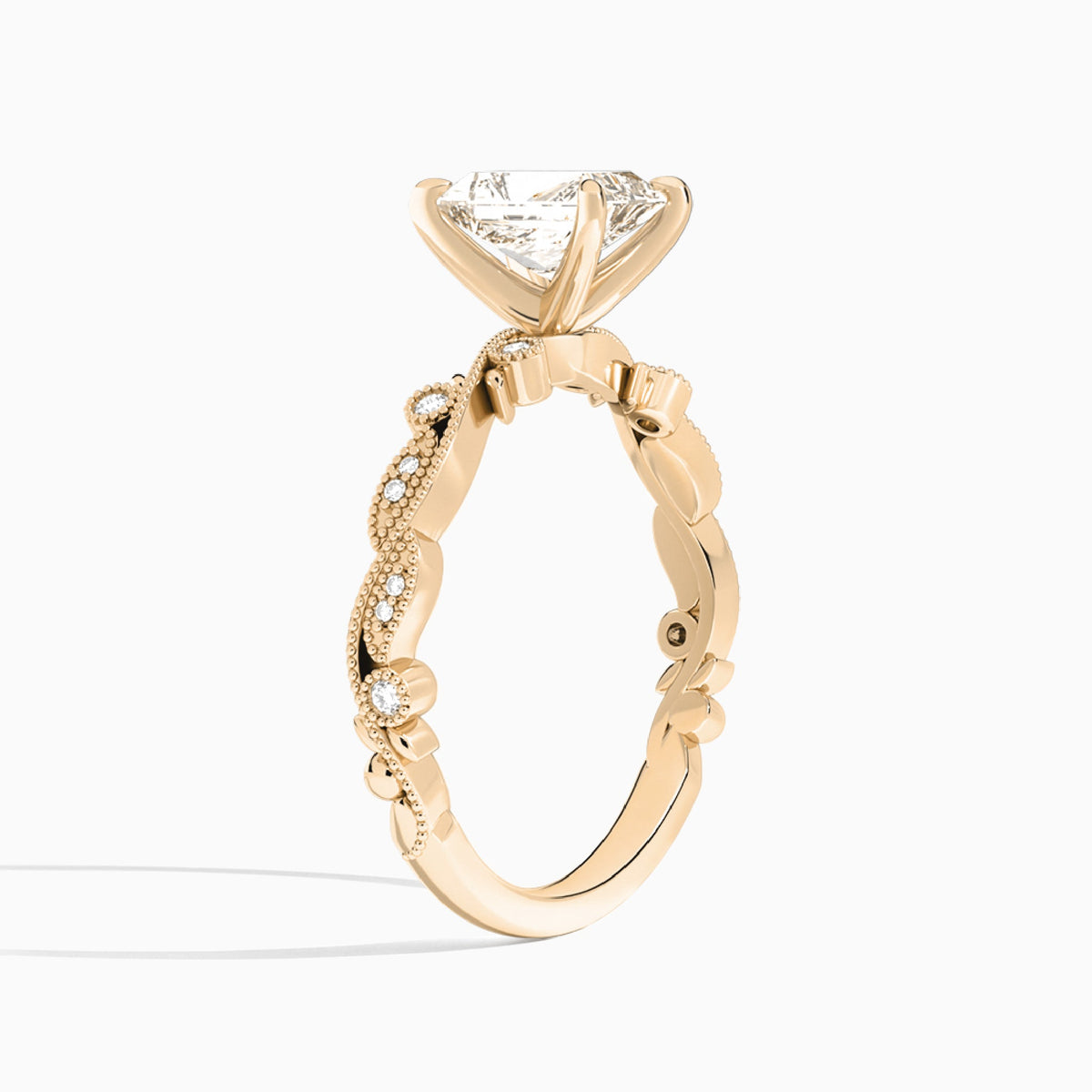 Radiant Selena Lab Grown Diamond Engagement Ring In 14K Rose Gold, Angle View