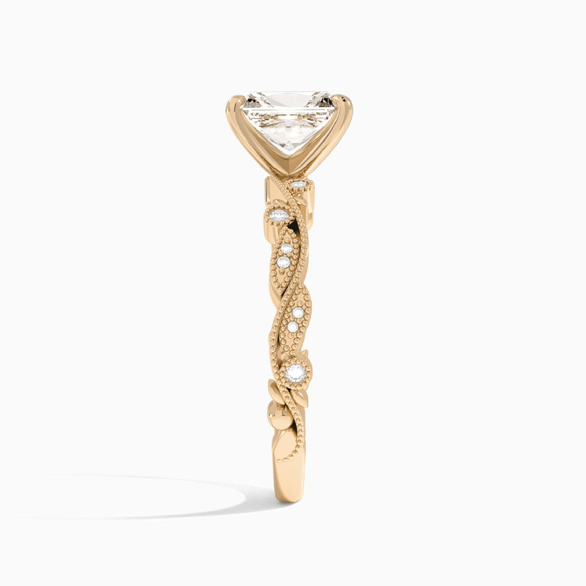 Radiant Selena Lab Grown Diamond Engagement Ring In 14K Rose Gold, Side View