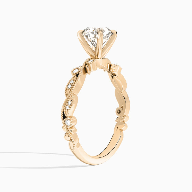 Round Selena Lab Grown Diamond Engagement Ring In 14K Rose Gold, Angle View