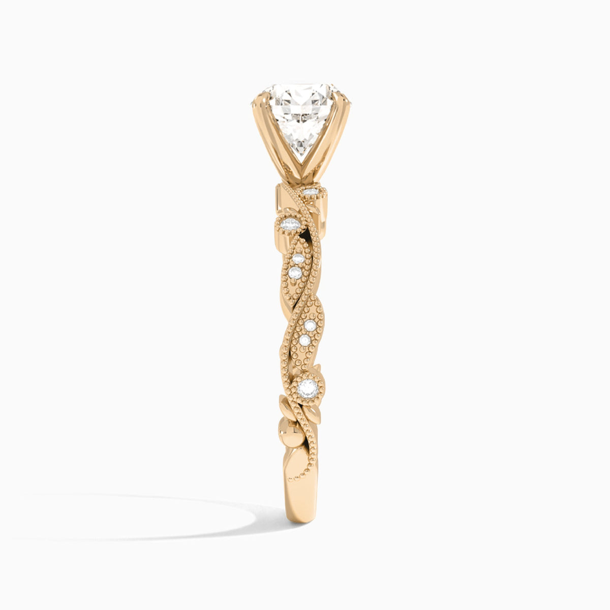 Round Selena Lab Grown Diamond Engagement Ring In 14K Rose Gold, Side View