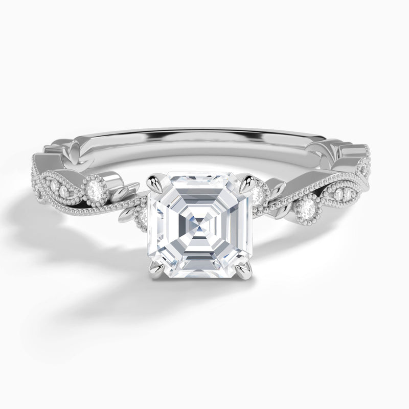 Asscher Selena Lab Grown Diamond Engagement Ring In 18K White Gold - Lucenjuri