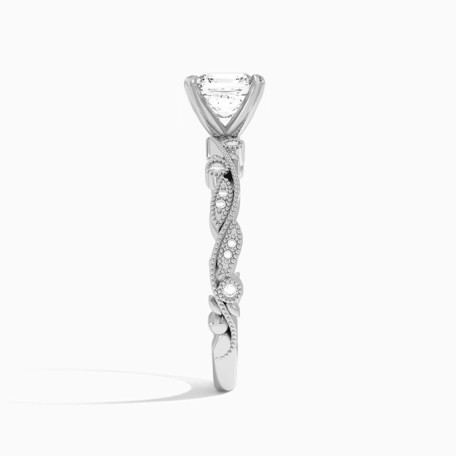 Asscher Selena Lab Grown Diamond Engagement Ring In 18K White Gold, Side View