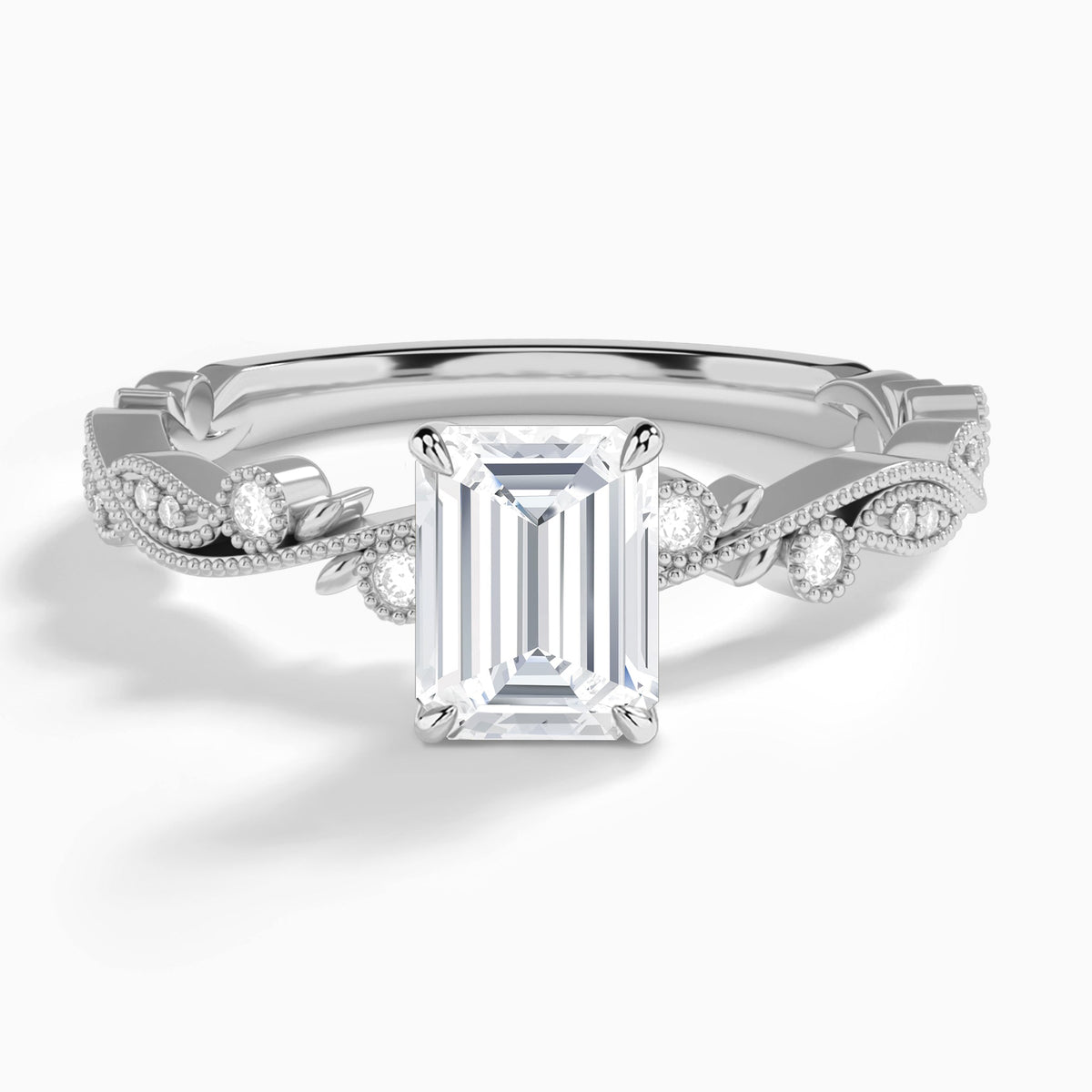 Emerald Selena Lab Grown Diamond Engagement Ring In 14K White Gold - Lucenjuri