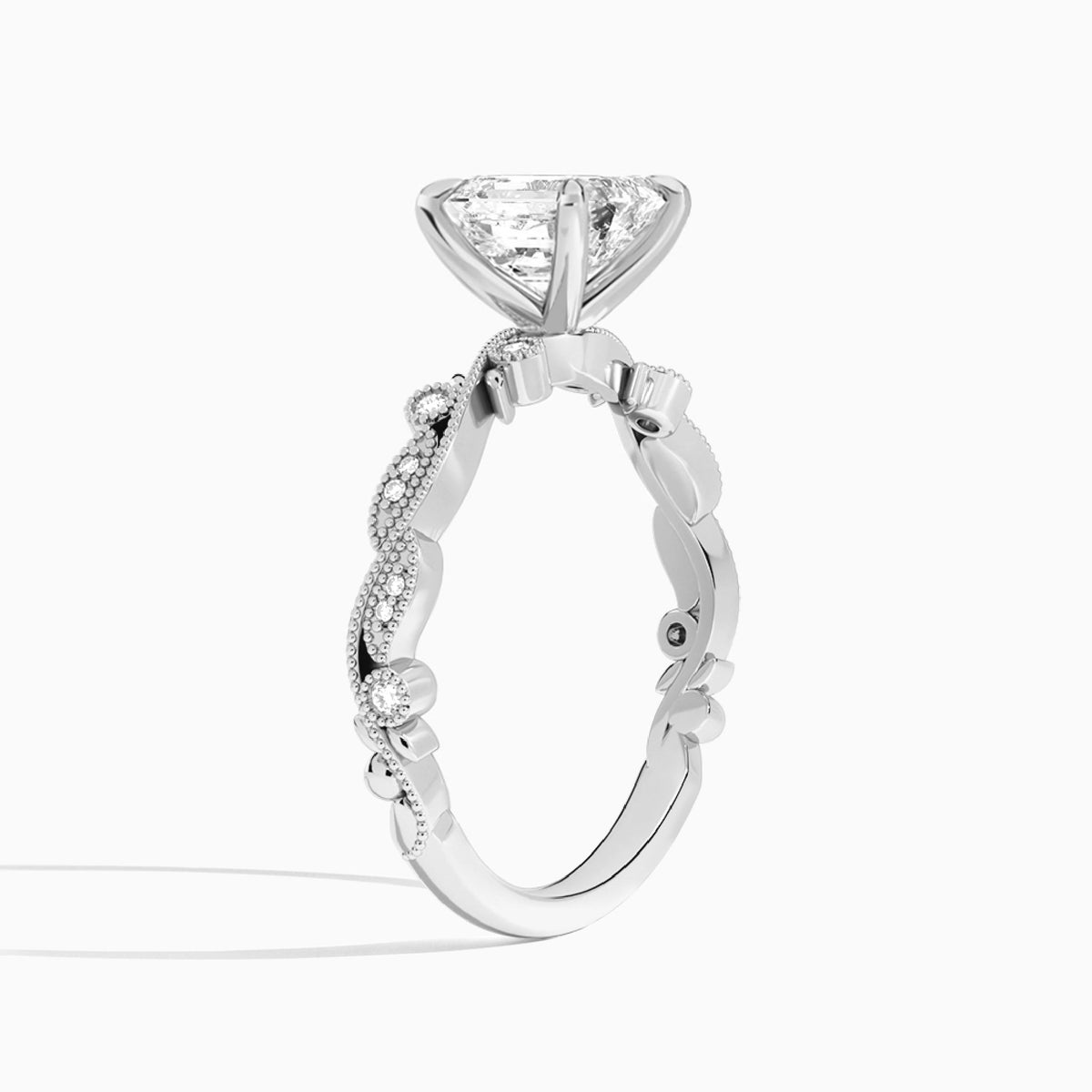 Emerald Selena Lab Grown Diamond Engagement Ring In 14K White Gold, Angle View