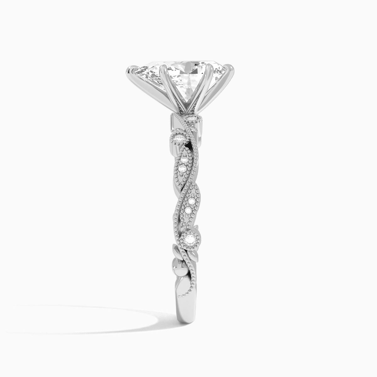 Pear Selena Lab Grown Diamond Engagement Ring In 18K White Gold, Side View