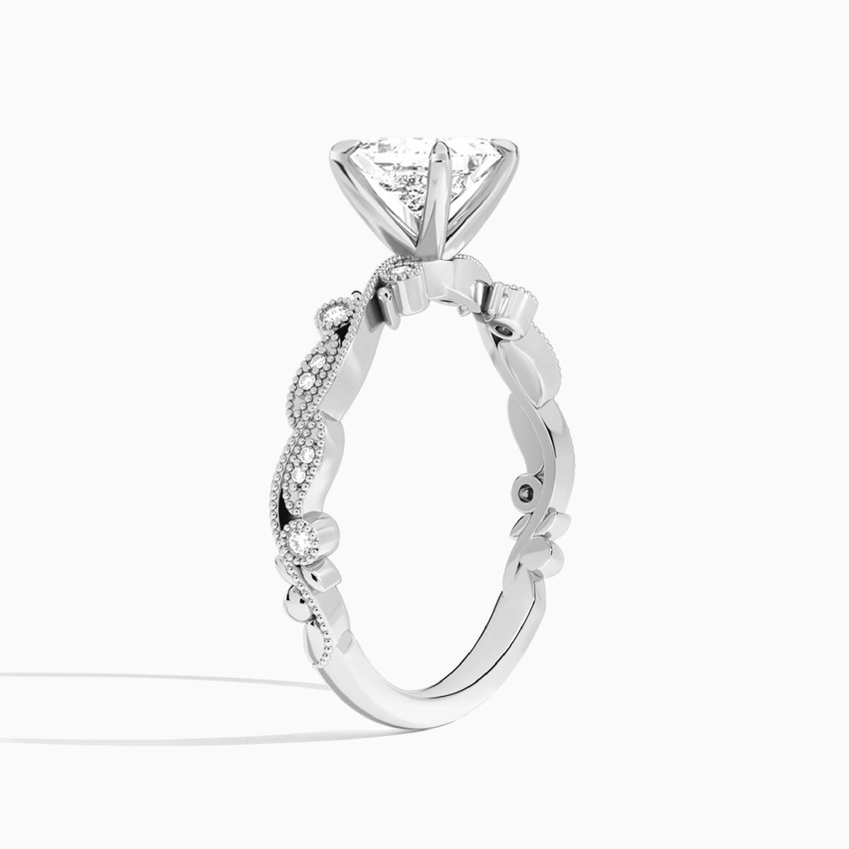 Princess Selena Lab Grown Diamond Engagement Ring In 18K White Gold, Angle View