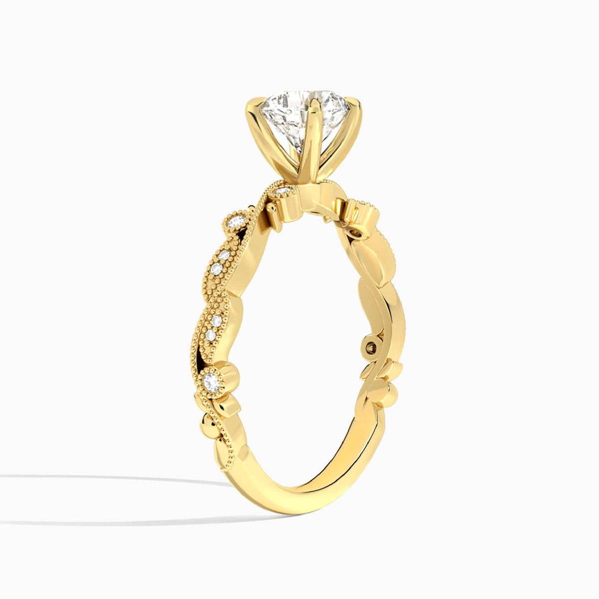 Cushion Selena Lab Grown Diamond Engagement Ring In 14K Yellow Gold, Angle View