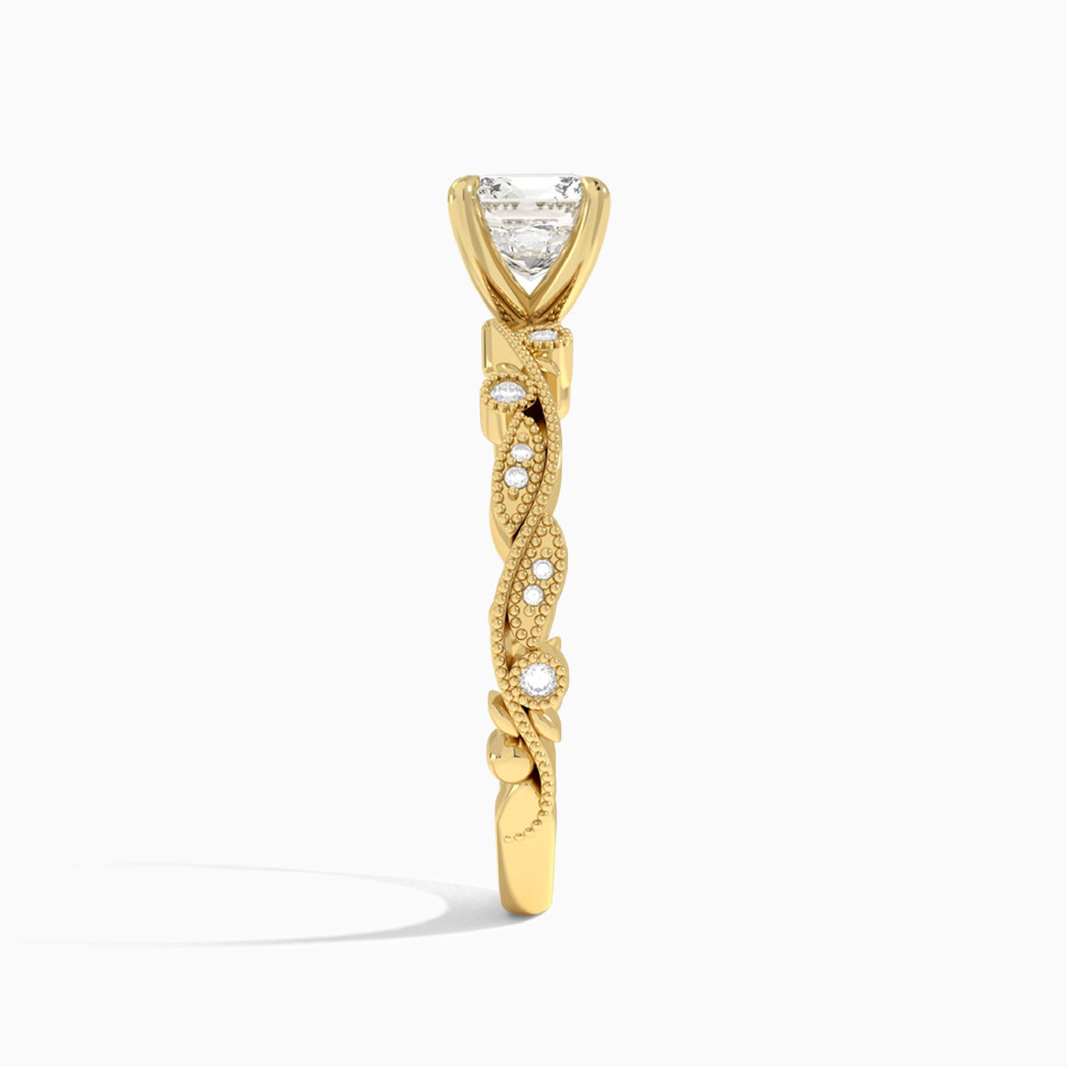 Cushion Selena Lab Grown Diamond Engagement Ring In 14K Yellow Gold, Side View