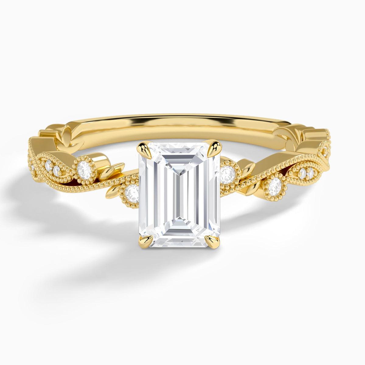 Emerald Selena Lab Grown Diamond Engagement Ring In 18K Yellow Gold - Lucenjuri