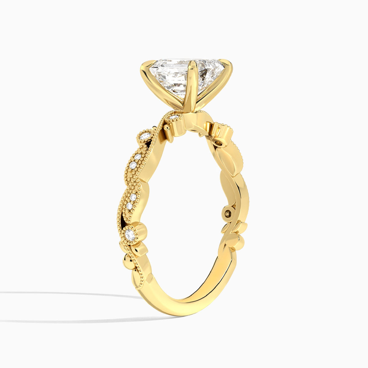 Emerald Selena Lab Grown Diamond Engagement Ring In 18K Yellow Gold, Angle View
