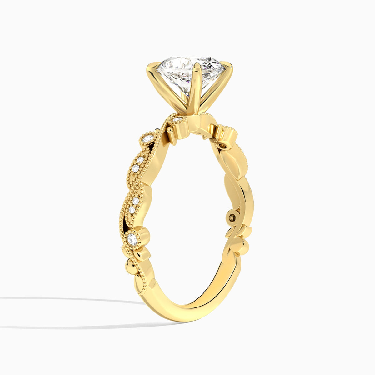 Oval Selena Lab Grown Diamond Engagement Ring In 14K Yellow Gold, Angle View
