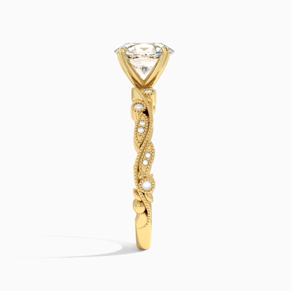 Oval Selena Lab Grown Diamond Engagement Ring In 18K Yellow Gold, Side View